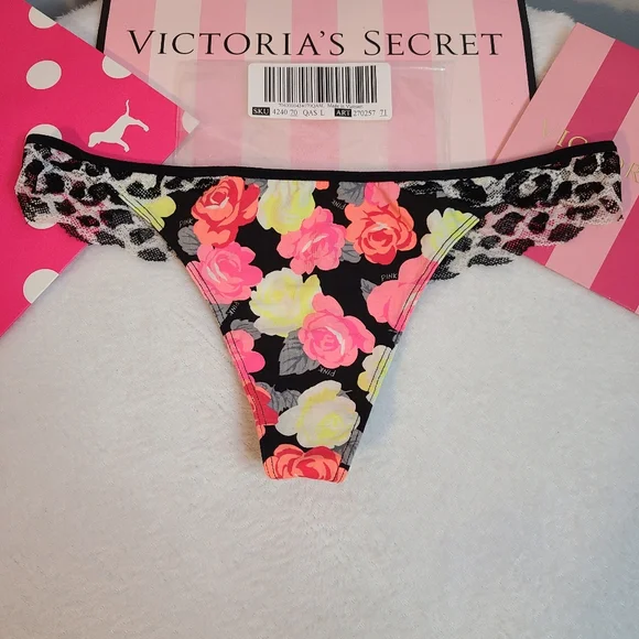 Y2K VS PINK Classic Cotton Lace Back Extra Low Rise Thong Panty Size Lg - Picture 1 of 6